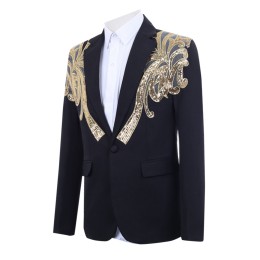 SKMS044  大碼韓版主持人舞蹈西服   男歌手演唱服裝   魔術師舞蹈表演服   一粒單排扣   綴飾西裝外套 SKMS044  大碼韓版主持人舞蹈西服   男歌手演唱服裝   魔術師舞蹈表演服   一粒單排扣   綴飾西裝外套